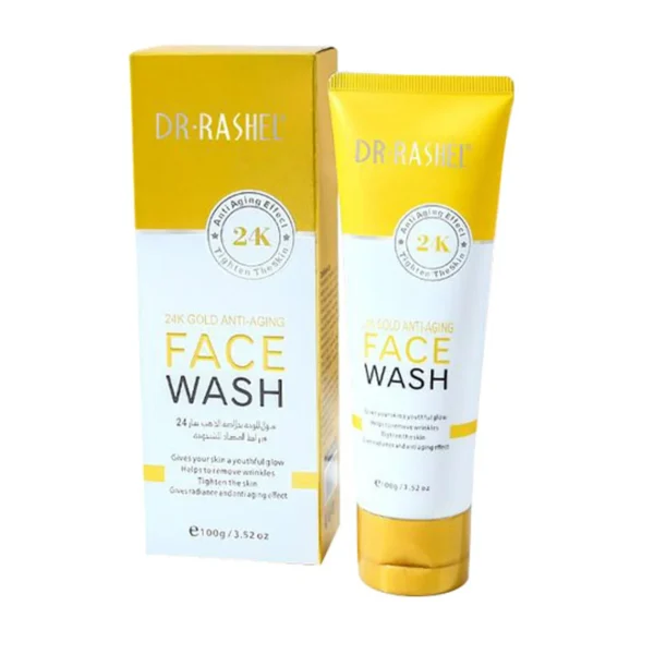 Dr Rashel 24K gold anti aging face wash 100g tube and box for firming skincare routines in Karachi