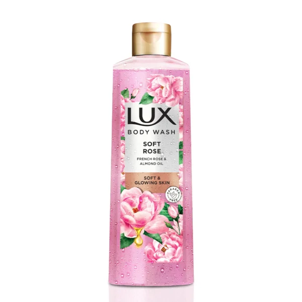 Lux Soft Rose body wash with french rose and almond oil 250ml bottle for daily body care in Karachi